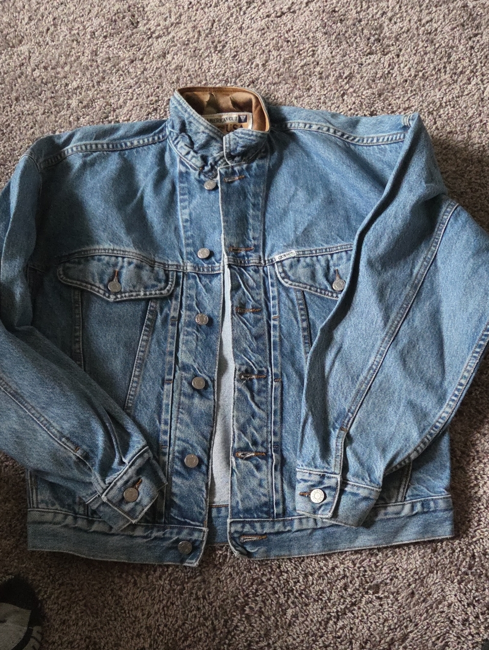 Guess by Marciano Light Wash Denim Jacket with Stand Collar
